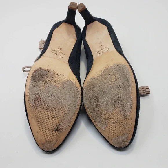 Boden Womens Lilli Gray Cream Suede Tassel Heels Mary Jane Mid Heel Round Toe - Picture 8 of 9